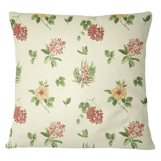 S4Sassy Square Cotton Poplin 2 Pcs Floral & Bird Print Beige Cushion Cover Throw
